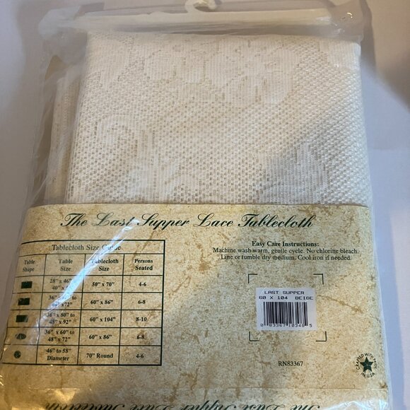 Vintage NIB The Last Supper Beige Lace Tablecloth 60'x104" Oblonge Easter. - Picture 4 of 6